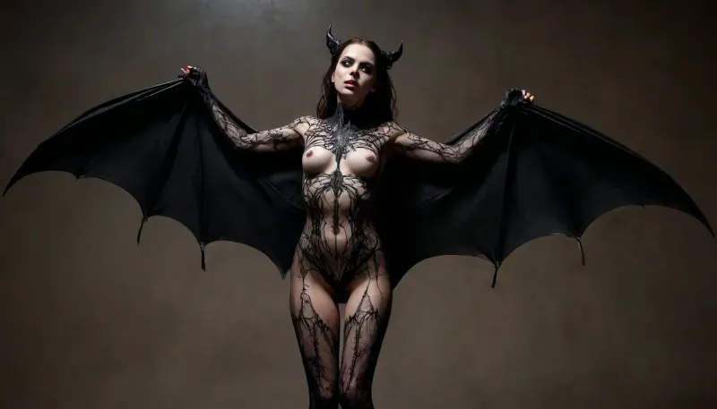 A chilling symbiote: the hybrid of woman and bat - a haunting full-body view of terror in high resolution