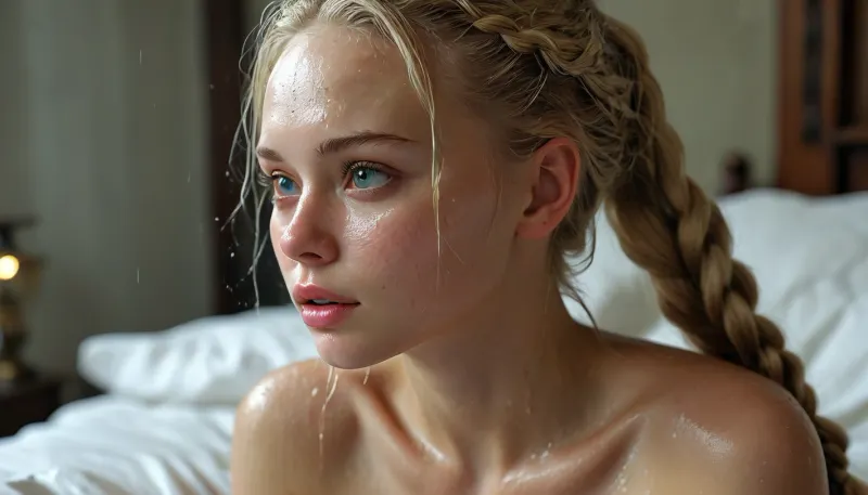 Russian sexy girl, (high perky breasts size 35d), (sweating), slender, flat stomach, (wet long straight blonde braided), cameltoe, (narrow hips), (detailed skin texture:2), face down, ass up, fucked from behind, facialized, cum on face, (gripping sheets:1.2), (rolling eyes:.7), (hair pulling:1.1), ((her tits visible)), crying in pain, (Masterpiece, Raw photo, best quality, maximum detail, studio bright lighting, professional shooting, maximum realism), (side view), (a eye level shot, a full shot), ac_neg1, detailxl, unaestheticXL_cbp62, negativeXL_D, <lora:detailed_notrigger:.5>, <lora:MJ52:.5>