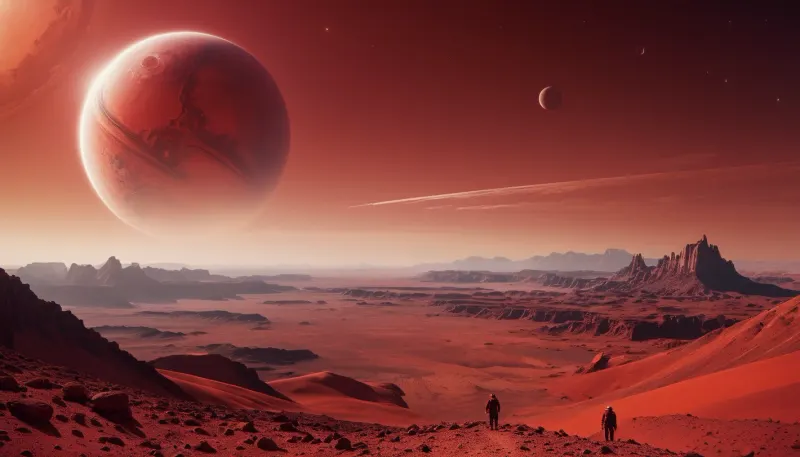 the distant future, incredible landscape, another planet, red