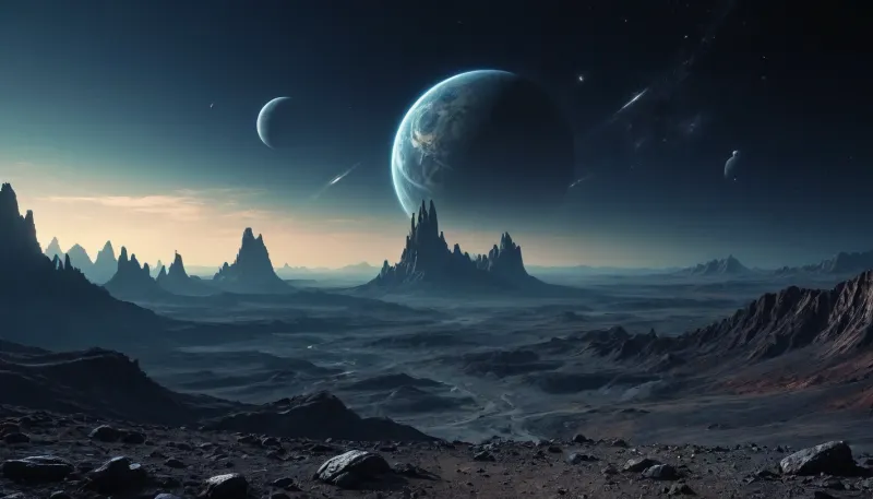 the distant future, incredible landscape, another planet, Dark blue