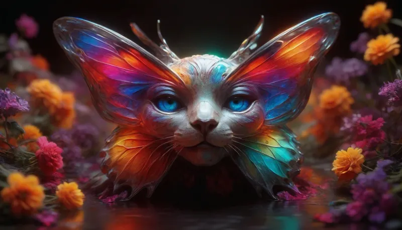 (warm ambient light:1.5), A awesome macro close up of a much colorful butterfly, (butterfly:2), intricate detail, highly detailed, breathtaking, panoramic, cinematic, (3D, Framed, Woman), Cat, Skull, Flowers, Bird, Macabre, psychedelicai, Colorsplash, DonMSp3ctr4lXL, <lora:MJ52:2>, <lora:psychedelicai-SDXL:2>, <lora:SDXLPaintSplash:.8>, <lora:DonMSp3ctr4lXL-000008:1.8>