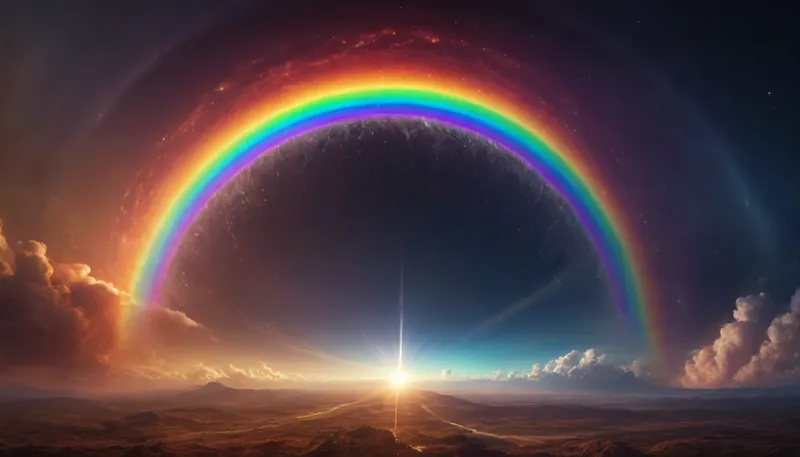 (orbit of eart), hmiracle, rainbow light circeled in open universe, orbit, rainbow storm, rainbow fire, rainbow air, rainbow earth