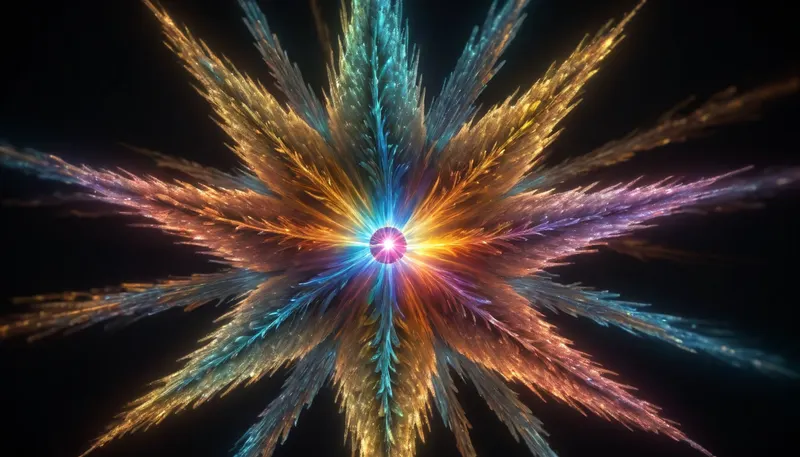 4d microscope macro zoom, glowing star supernova, transparent, light sparks, (glowing fractal of stars), miracle, rainbow light gold cristal in open universe, orbit, rainbow fire, rainbow air, rainbow earth
