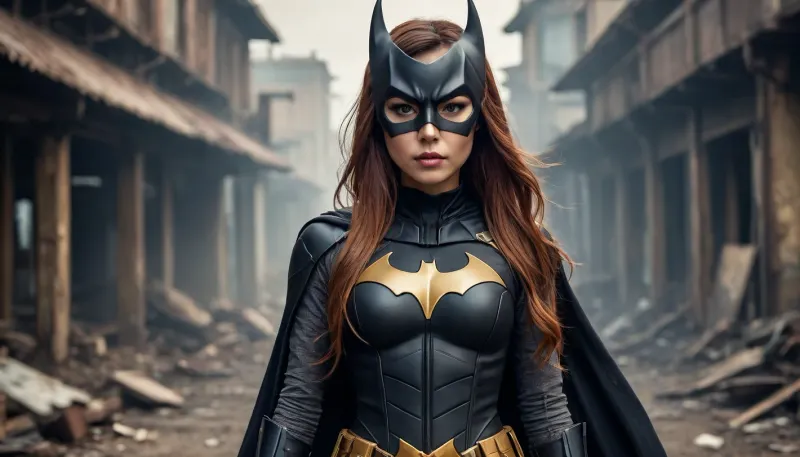 Batgirl, post-apocalyptic steampunk Asian, steampunk Batgirl.