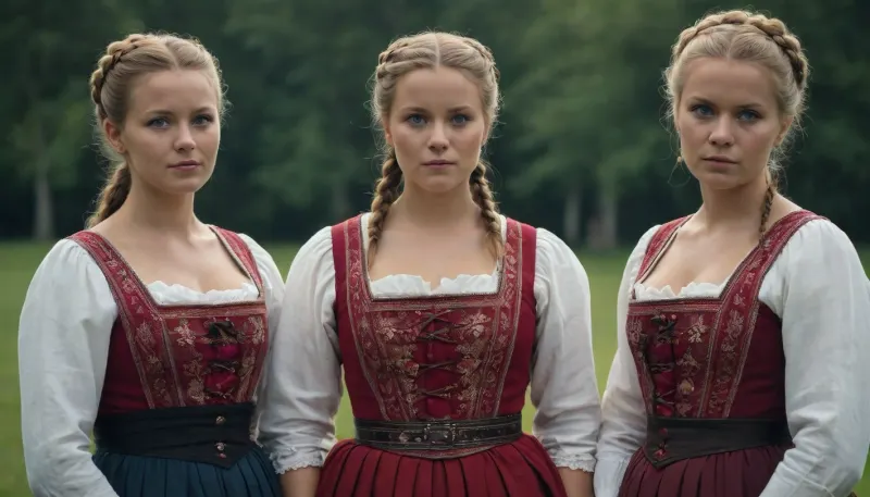3 beautiful ladies. 3 women from Denmark in traditional danish dresses.