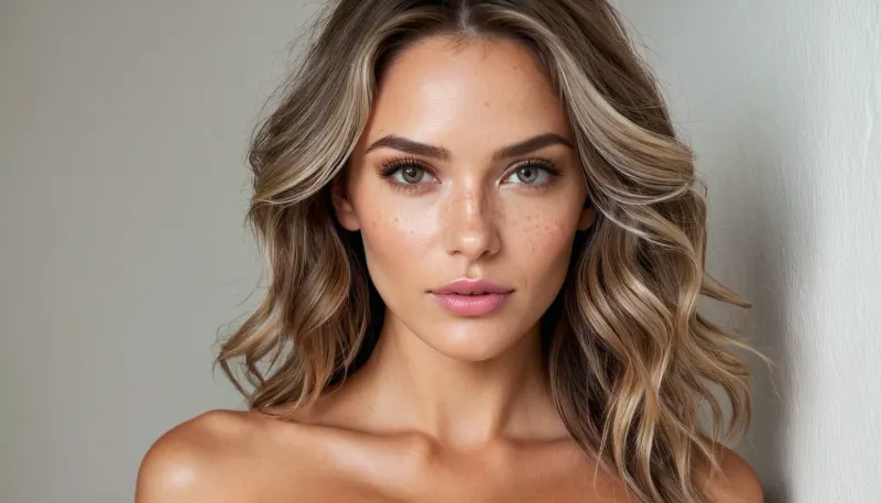 The woman is a 38-year-old Caucasian woman with a height of 176 centimeters and a weight of 155 kilograms. She has long, straight, and healthy hair that falls to her waist. Her skin is smooth and flawless