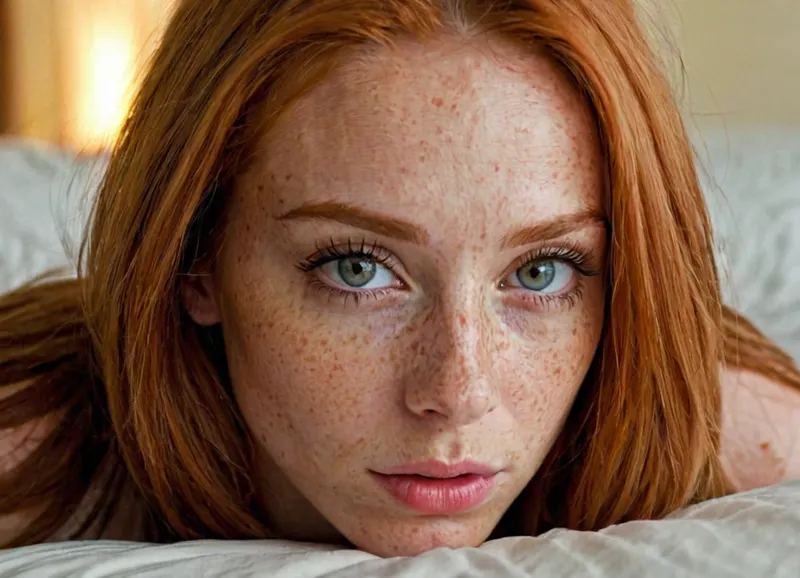 beautiful slim fit 20 years old woman messages hair, ginger, freckles, small breasts, A-cup, narrow torso, on all fours, face down, she gets anal fucked by a man with a huge, extremely wide and extremely long cock, full bodies view, Accurate eyes. Realistic detailed eyes. Realistic skin texture. high quality, hyperrealistic, extremely detailed, high resolution, high resolution face, high resolution eyes.