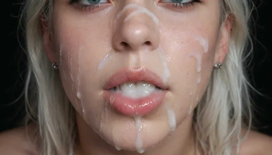 (Macro photo), (extreme close up:1.2), front view, Photorealistic, high resolution, professional photography, close-up of lips, zoom in on lips, topless, cum dripping from chin, tongue sticking out, black background, (Cum details), realistic cum, Prominent cum, (white cum:1.7), cum on, (Cum flows:1.2), (cum on body:1.3), cum on head, (cum on face:1.3), bukkake, ((body covered with semen)), cum, face, Face covered in cum, (A lot of cum:1.5), <lora:JustCum:.9>, <lora:cum_in_eye_deepmind:.9>