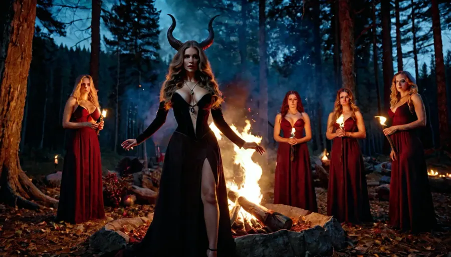 कामुक अंधेरे अनुष्ठान: रक्त चंद्रमा के नीचे एक nocturnal कोवेन का निषिद्ध संपर्क