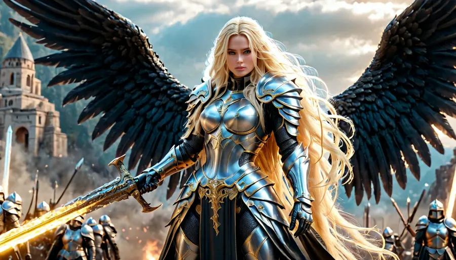 fantasy art, full body picture, UHD 8K, extreme realism, maximum detail, very big slim tall dark Angel woman with battlearmor, ((very long blonde hair)), ((long hair:1.5)), holding a big long weapon, detailed full armored helmet, detailed battleground in background, big black and white wings, light effects, hkstyle, ca45mv7-100, <lora:hkstyleV5:1>, <lora:detailed_notrigger:.7> fantasy art, full body picture, UHD 8K, extreme realism, maximum detail, very big slim tall dark Angel woman with battlearmor, ((very long blonde hair)), ((long hair:1.5)), holding a big long weapon, detailed full armored helmet, detailed battleground in background, big black and white wings, light effects, hkstyle, ca45mv7-100, <lora:hkstyleV5:1>, <lora:detailed_notrigger:.7>
