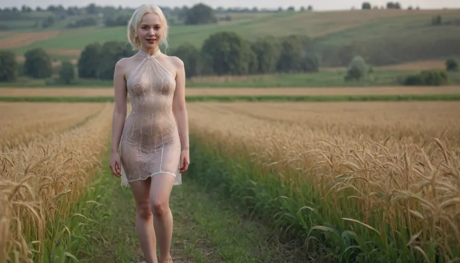 captivating young 5-feet albino Ukrainian girl, chubby, smiling, desirable big breasts and thighs, traditional fully transparent absolutely colorless and patternless invisible cheongsam of spiderweb density on completely bare body, barefoot, warm summer rain, rice field with ripe panicles, dawn captivating young 5-feet albino Ukrainian girl, chubby, smiling, desirable big breasts and thighs, traditional fully transparent absolutely colorless and patternless invisible cheongsam of spiderweb density on completely bare body, barefoot, warm summer rain, rice field with ripe panicles, dawn