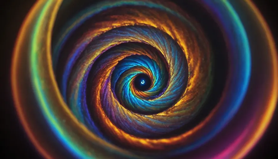 microscope macro zoom, (glowing), miracle, rainbow light spiral in open universe, orbit, rainbow storm, rainbow fire, rainbow air, rainbow earth