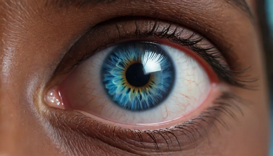 4d microscope macro zoom, eclipse, nytrogen, (black skin, blue iris eye), miracle, rainbow light gold cristal in open universe, orbit, rainbow fire, rainbow air, rainbow earth, busty cook girl