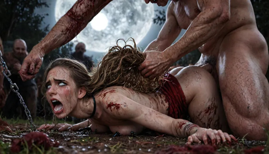 ((gangbang_rape, doubleanal_rape, arms_behind_head, nsfw:1.24)), (hyper massive cock:1.12), (Torture, defiling, sadism:1.18), ((crying alot:1.215)), (12 men jerking off on her:1.4), ((old man fucking her from behind:1.5)), public exposure, (princess Elsa), college woman, (upskirt), (no panties), (big fake tits), (round breasts), bus, sitting, legs spread, buttplug, stockings, black coat, High, Resolution, More, Details, 8K, chained nipple ring, chained, in bdsm dungeon, side view, shot from below, carry fuck, anal sex, interracial, (hyper size difference:1.12), (big black cock:1.4), large black male, tattoos, gold watch, cameras, filming, gigantic penis, gigantic cock, (anal), (vaginal), orgasm, ripped outfit, (gangbang), (triple_penetration), (full_blush), colors, (nipples), (medium_breasts), ruined black makeup, runny makeup, eyelashes, exhausted ecstatic expression, open mouth, painful, starring into the camera, ((Hyper realistic)), (ultra HD image), 8k, super high quality, super high resolution, extremely detailed, perfect face, perfect eyes, ((crying alot:1.65)), extremely shy, 1 girl, 8 old men, ((view from the side)), ((brutal sex:1.3)), ((extremely rough pounding)), ((forceful)), (in a bloody field after a battle, white full moon in the sky:1.4), (man is choking her from behind:1.2), ((hogtied, bound with large chains, tied to a torture table:1.18)), ((((12 giant african muscular men:1.4)), (opening wide her little mouth:1.5), (interracial sex), ((anal fuck 1.5)), (hyper massive cock:1.2), of the beast is to big for her little mouth, impossible fit in mouth, looking up, (trying to fit in her mouth the massive cock:1.24), (Tears:2), (bukkake:1.24), (handjob:1.12), above view, cum in mouth, cum on forehead, cum on cheeks, porn photoshoot, (huge dick:1.12), (creamy deep deepthroat:1.24), (extreme oral sex:1.4), (huge massive white dick:1.24), (cum), (hands holding hair), (huge dick:1.4), (bukakke), (cum in face, cum on body), (covered in cum), ((tears:2)), large hyper muscular fat old men, (double anal sex), swollen white veiny cocks, (double anal penetration:1.4), hardcore double penetration, proper physics, big white cocks, muscular white old men double anal gangbang)), (forceful penetrations), extremely graphic, beautiful hands, massive cum in ass, anatomically correct, (eyes wide open in horror:1.72), (wide mouth spreader:1.8), (pleading expression:1.56), (terrified:1.48), (crying:1.48), (fear and panic:1.56), (pulled nipple clamps:1.4), (anal spit roast:1.12), (large massive cock in mouth:1.12), deep anal penetration, (very high view:1.12), (detail Hermione Granger:1.32), (detail Hermione Granger face:1.16), <lora:LCMTurboMix_Euler_A_fix:2>, <lora:detailed_notrigger:2>, <lora:photorealistic_portrait_notrigger:2>, <lora:JuggerCineXL2:2>, <lora:CinematicStyle_v1:2>